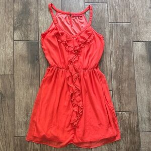 Deep Orange Ruffled Sleeveless Dress